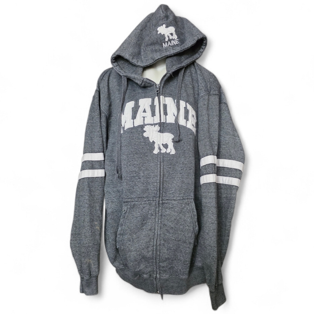 Harrisburg Trading Co Gray zip front hoodie. Moose and Maine. Size Large T4